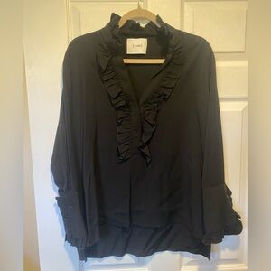 Elegant Italian Ruffled Neckline Blouse – Size Small (nude)